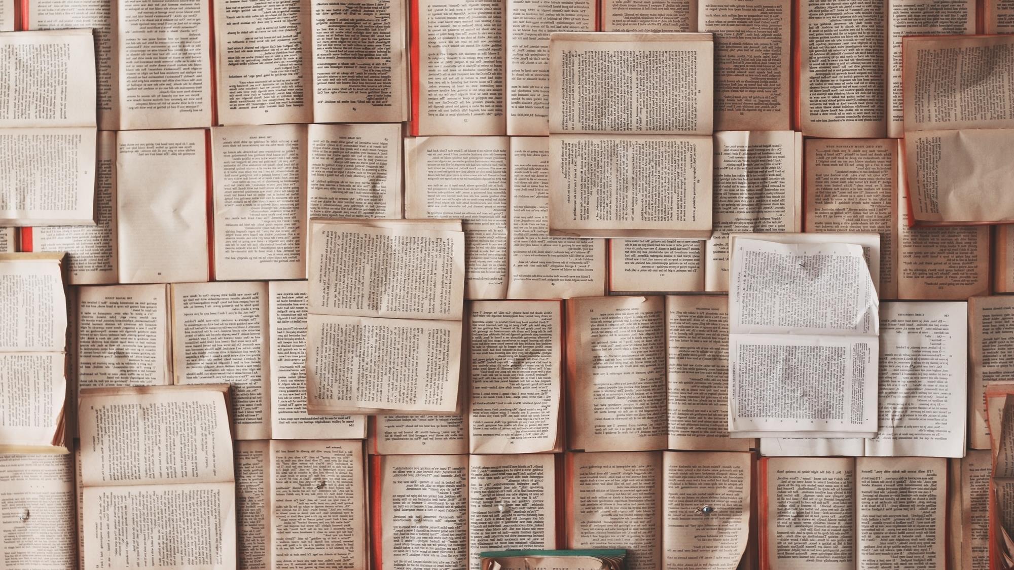 a grid of open books