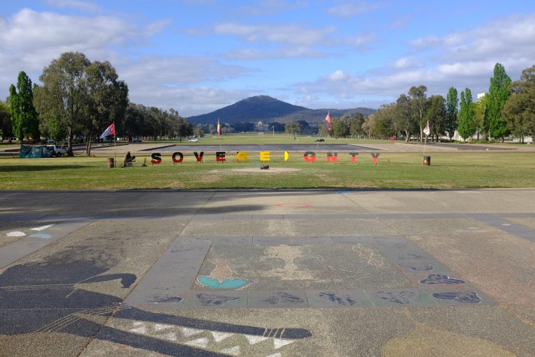 looking towards mount Ainslie from the forecourt of old parliament house