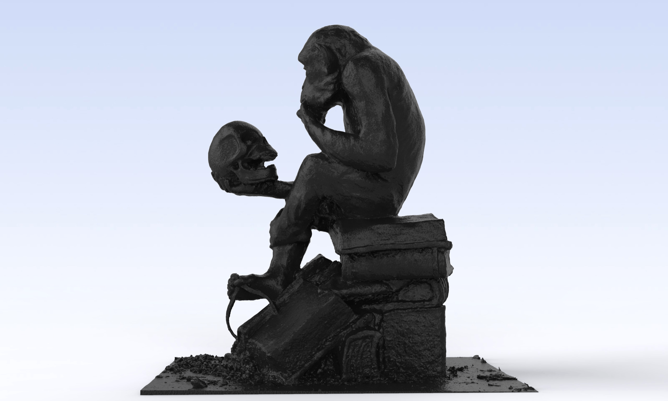 monkey contemplating a skull