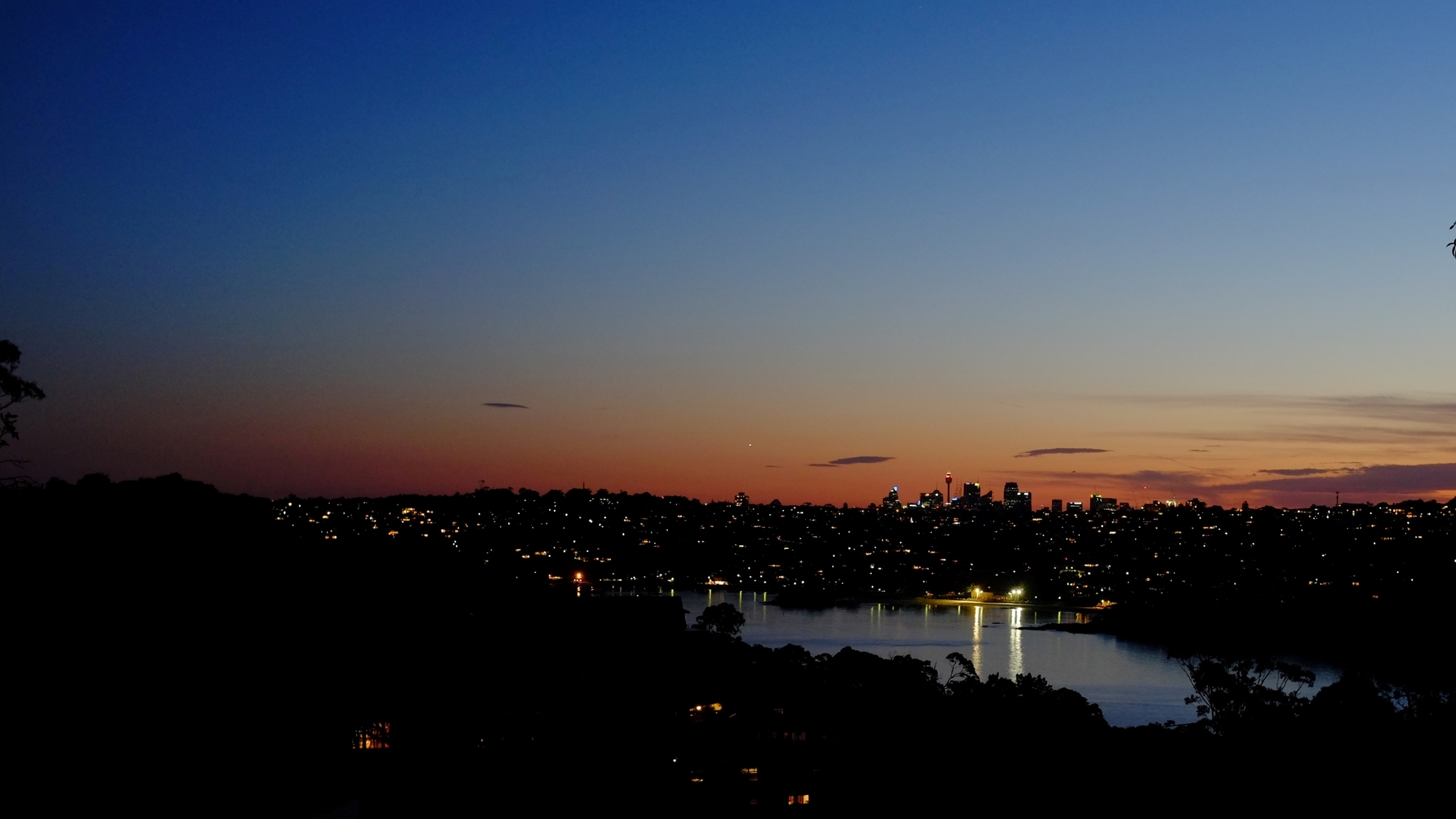 view over Sydney's Middle Harbour at dusk